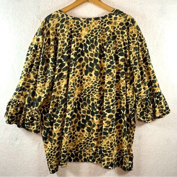 Roamans Womens Abstract Animal Print Top Sz 2X Earthy Flowy Ruffle Sleeve‎ - Picture 4 of 8